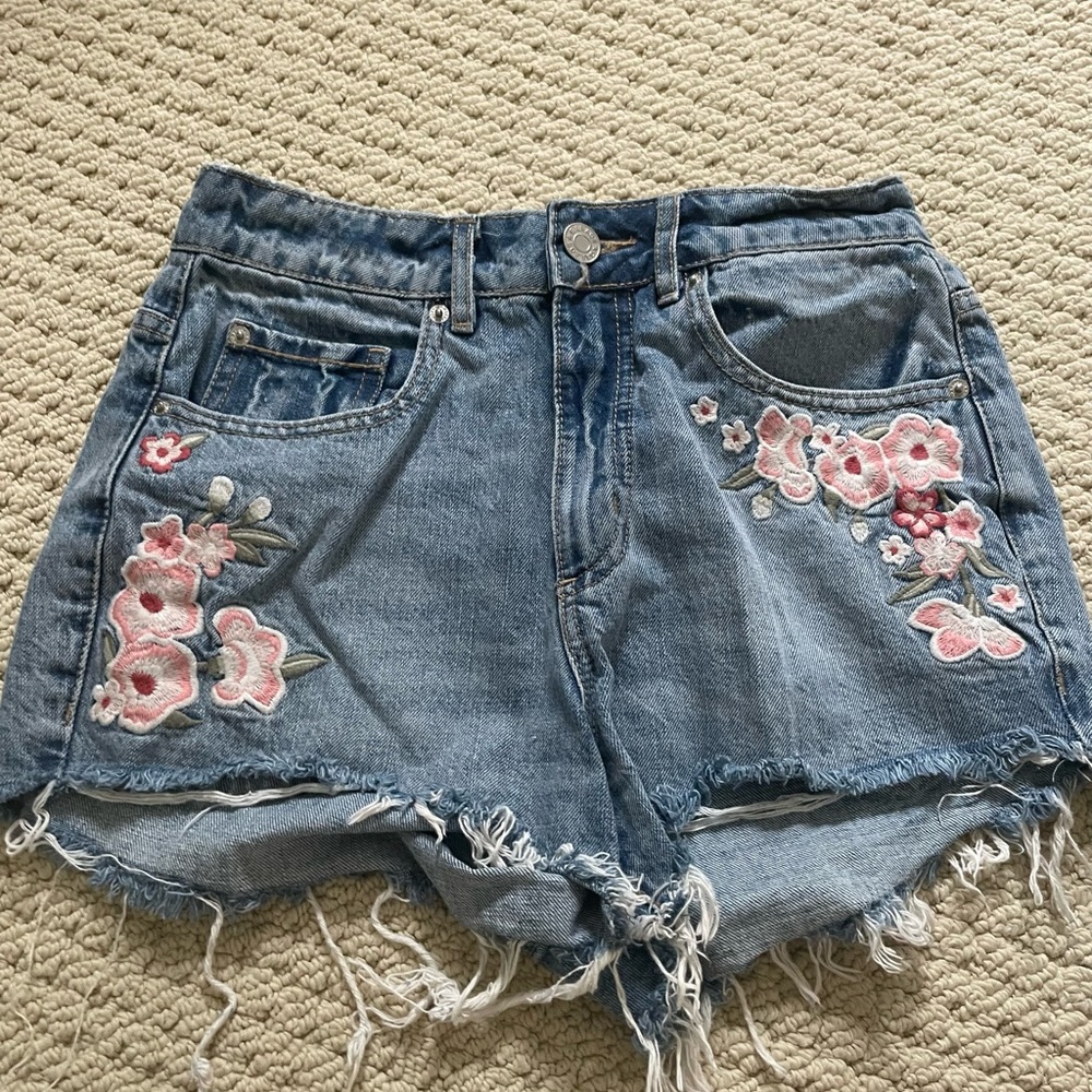 Garage high waisted festival denim shorts with embroidery